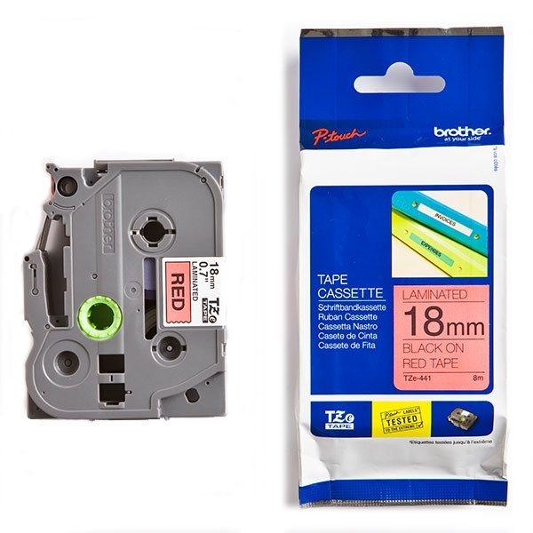 BROTHER P-TOUCH etikettape, svart på röd, 18mm (TZe-441)