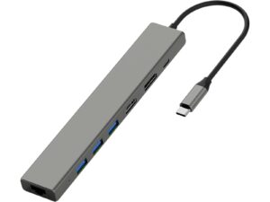 USB-C Hub (grå) 100 W PD, 1x DP, 1x HDMI, 3x USB-A, 1x USB-C, gigabit Ethernet
